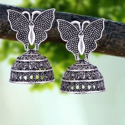 DIVASTRI Set Of 5 Silver-Plated Dome Shaped Oxidized Jhumkas-15