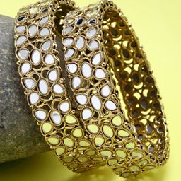 KARATCART Set Of 2 Gold-Plated White Kundan-Studded Jadau Bangles-13