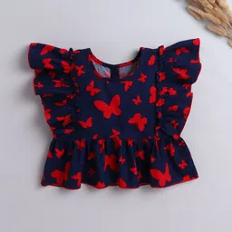 The Magic Wand Girls Floral Print Flutter Sleeve Cotton Peplum Top-picture-29
