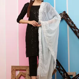 Bunkraft Floral Embroidered Georgette Dupatta with Thread Work image 2
