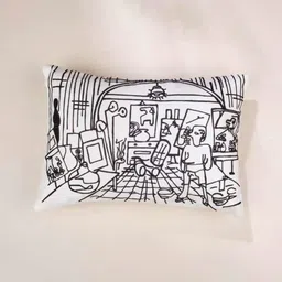 FREEDOM TREE Artist Studio White Abstract Embroidered Cotton Rectangle Cushion Cover-17