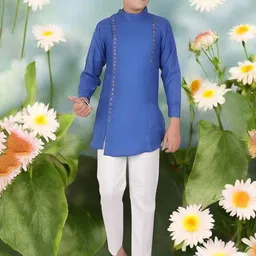 Qtsy Boys Band Collar Pure Cotton Straight Kurta With Pyjamas-picture-39