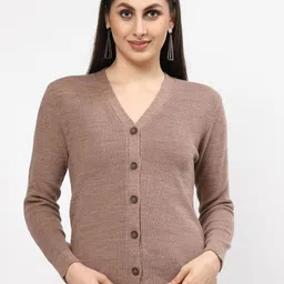 Kalt Women Full Sleeves V-Neck Acrylic Cardigan-image-70