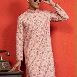 PulseIQ Men Floral Printed Mandarin Collar Straight Kurta-picture-10