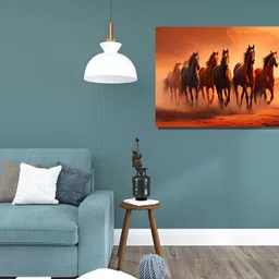 Myntra Elegant Homes Orange & Brown Seven Running Horses Birds and Animals Canvas Wall Art-image-81