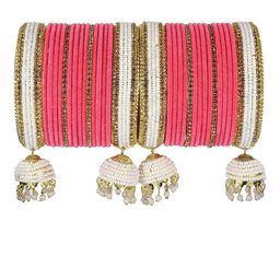 NMII 32 Pieces Stone-Studded & Beaded Velvet Bangles-image-20
