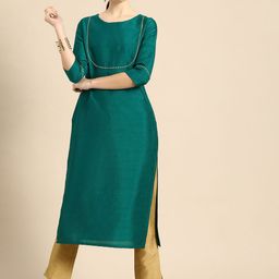 KALINI Round Neck Straight Kurta with Trousers-picture-56