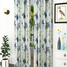 Aura White & Grey Set of 2 Floral Room Darkening Door Curtain-20