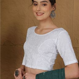 KALINI Woven Design Cotton Round Neck Saree Blouse-image-3