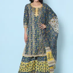 LABEL KASHI Women Floral Printed Cotton Kurta with Sharara & Dupatta-picture-41
