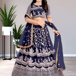 F Plus Fashion Girls Embellished Semi-Stitched Lehenga & Blouse With Dupatta Set-image-71