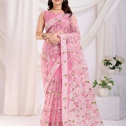 HERE&NOW Floral Embroidered Net Saree-image-51