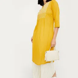 max Geometric Yoke Design Thread Work Straight Kurta-9