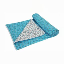 JP SHINE Turquoise Blue & White Floral Printed AC Room 210 GSM Reversible Double Bed Dohar-image-82