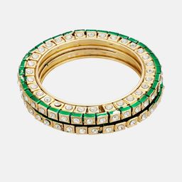 Anouk Set Of 4 Gold Plated &-Green- White kundan stone- studded round-square shaped bangles image 2