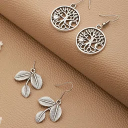 Jazz and Sizzle Set Of 2 Silver-Plated Contemporary Drop Earrings-43
