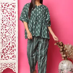 TAG 7 Printed Pure Cotton Top With Trouser Night Suit-image-63