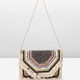 Sangria Embellished Pure Jute Foldover Clutch-4