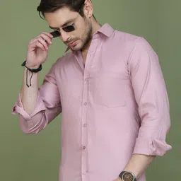 The Roadster Lifestyle Co. Men Classic Fit Textured Spread Collar Cotton Casual Shirt-image-52