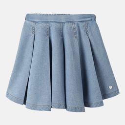 Blue Giraffe Girls Mid Rise Flared Fit Washed Denim Flare Pleated Skirt-picture-19