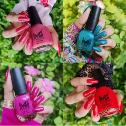 MI FASHION Set Of 4 High Shine Long Lasting Nail Polish 60 ml-TAN-Sea Green-Bright Plum-Red-image-51
