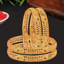 ZENEME Set Of 4 Gold-Plated AD-Studded Bangles-image-42