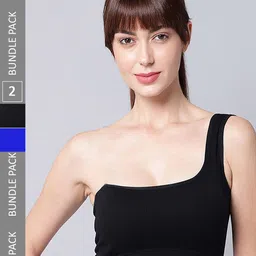 PIBU Pack Of 2 One Shoulder Non Padded Cotton Workout Bra Wih 360 Degree Support-40