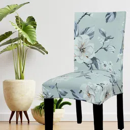 HOUSE OF QUIRK Set Of 4 Blue & White Printed Removable Chair Covers-82