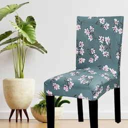 HOUSE OF QUIRK Set Of 4 Grey & Pink Printed Removable Chair Covers-4