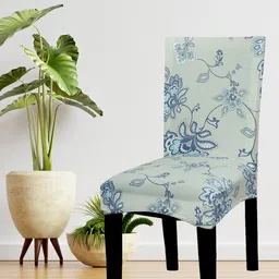 HOUSE OF QUIRK Set Of 4 White & Blue Floral Printed Chair Covers-99
