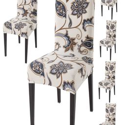 HOKIPO Off-White & Grey 6 Pieces Floral-Printed Stretchable Chair Covers-image-63