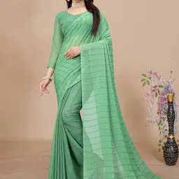 K 5 Fashion Striped Embroidered Pure Chiffon Saree-image-66