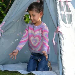 MiArcus Girls Pink & Purple Conversational Printed Pullover Cotton Sweater-image-17