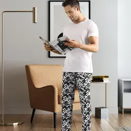 Underjeans by Spykar Men White & Black Printed Cotton Regular Fit Lounge Pants-image-65