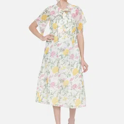BAESD Floral Printed Tie-Up Neck Flared Sleeves A-Line Midi Dress-picture-33