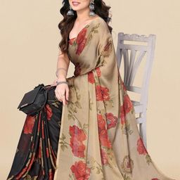 KALINI Floral Poly Chiffon Half and Half Saree-image-82