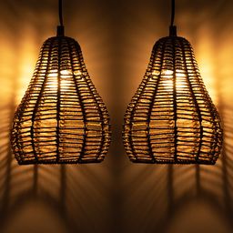 ExclusiveLane Light Brown Set of 2 Blazing Rope Conical Iron Hanging Pendant Lamp-22