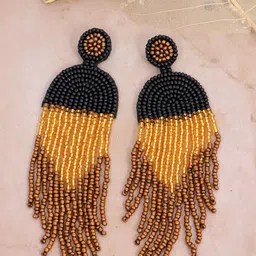Crunchy Fashion Black & Gold-Toned Contemporary Drop Earrings-56