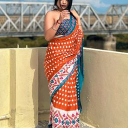 KALINI Ethnic Motifs Printed Pure Cotton Ikat Saree-picture-24