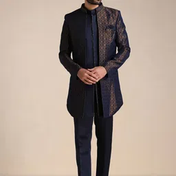 Manyavar Rayon All Over Self Design Full Sleeve Indo Western Sherwani Set-image-31