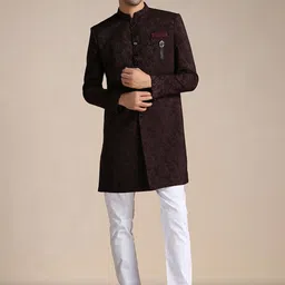 Manyavar Blended Rayon Self Design Sherwani Set-picture-31