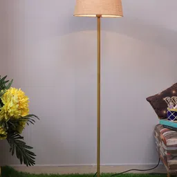 Homesake Gold Straight Antique Metal Floor Lamp With Iron Leg & Jute Shade-30