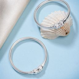 NVR Unisex Kids 10 Brass Handcrafted Rhodium-Plated Kada Bracelet-37