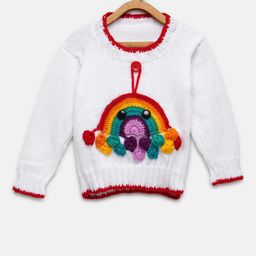 CHUTPUT Unisex Kids White Hand Knitted Pullover Sweater-85
