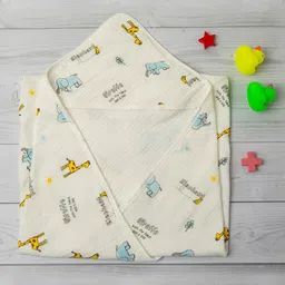 Baby Moo White & Blue Cartoon Characters Elephants AC Room 210 GSM Single Bed Blanket-15
