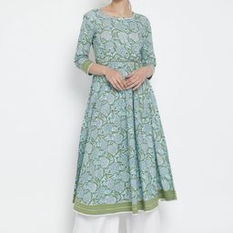 YASH GALLERY Blue Floral Printed Thread Work Anarkali Kurti-image-82