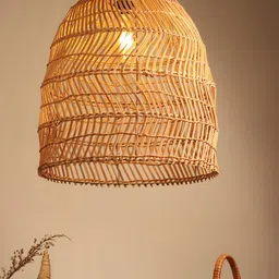 HABERE INDIA Brown Textured Rattan Ceiling Lamp-image-27