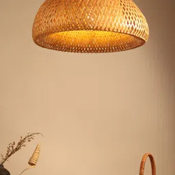 HABERE INDIA Brown Textured Bamboo Ceiling Lamp-image-26