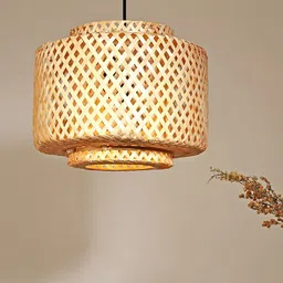 HABERE INDIA Beige Textured Bamboo Ceiling Lamps-image-21