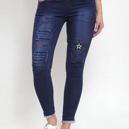 A-Okay Girls Slim Fit Mid-Rise Mildly Distressed Light Fade Embroidered Stretchable Jeans-image-98